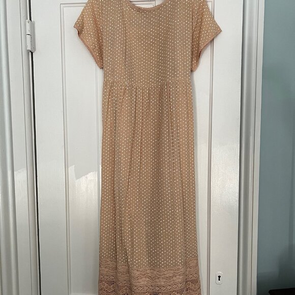 NWT April Cornell cotton lace trimmed dress w/slip ~Sz Medium ~ Beige and white - Picture 1 of 10